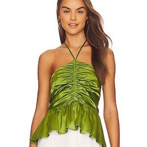 NWT Cinq a Sept Green Silk Peplum Top